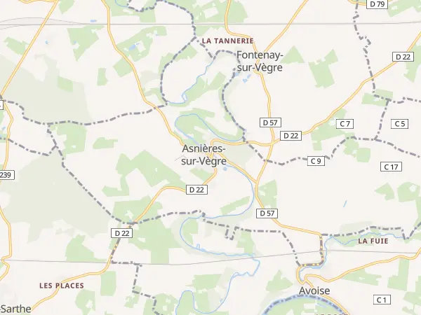 Plan de Asnières-sur-Vègre