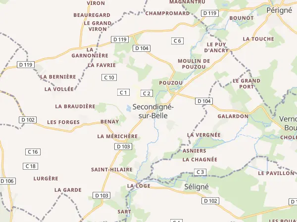 Plan de Secondigné-sur-Belle