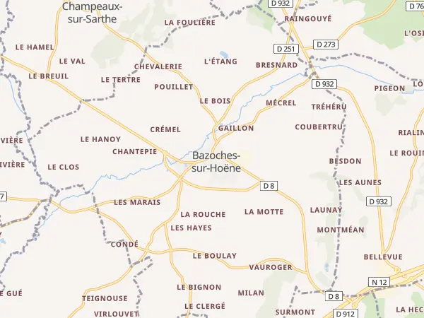 Plan de Bazoches-sur-Hoëne