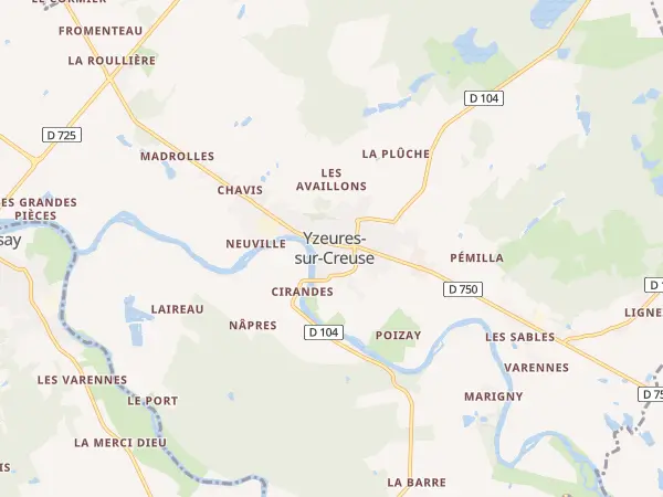 Plan de Yzeures-sur-Creuse