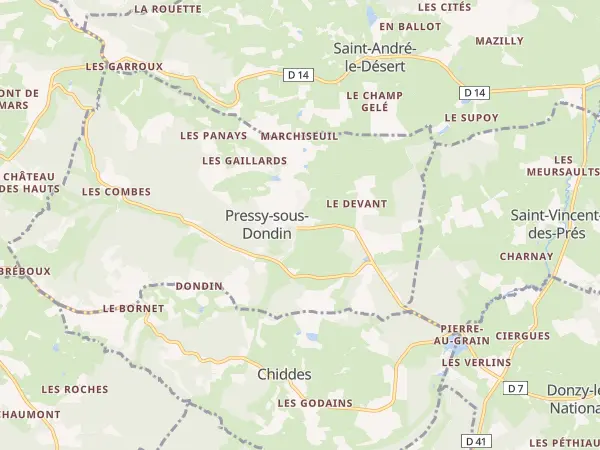 Plan de Pressy-sous-Dondin