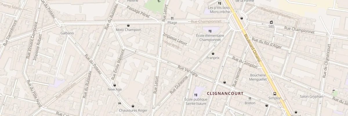 Plan du 12 Rue Versigny à Paris 18e Arrondissement