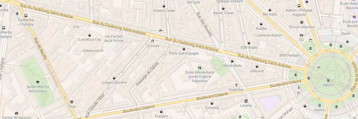 Plan du 250 Rue du Faubourg Saint-Antoine à Paris 12e Arrondissement